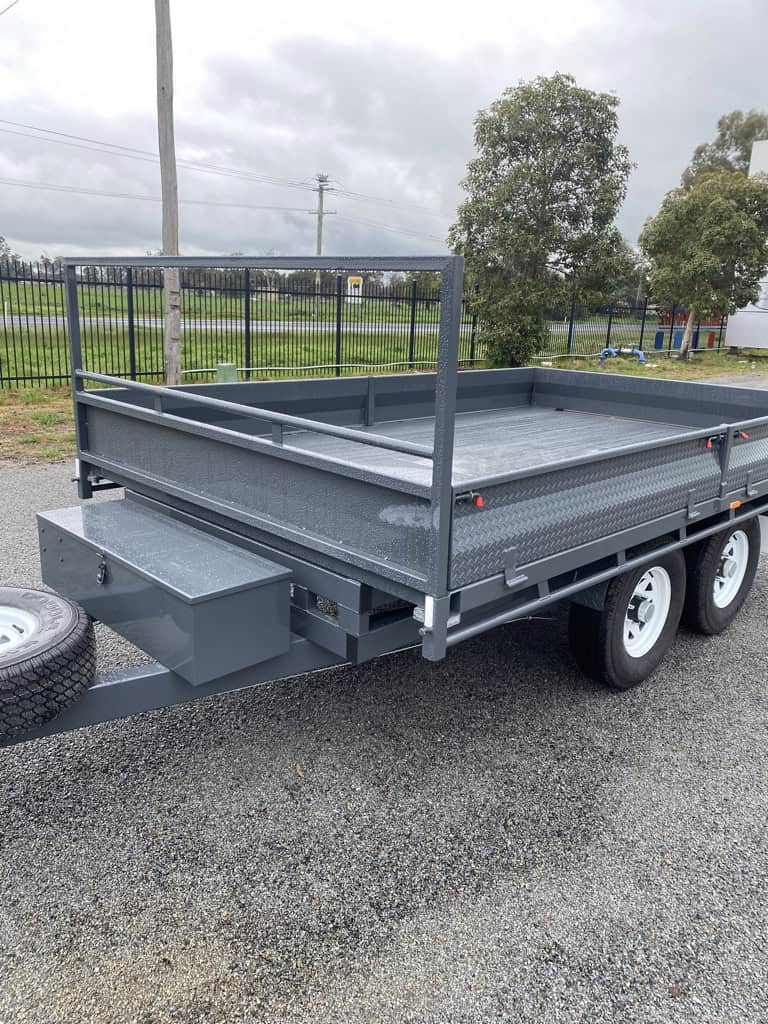 Steel flatbed trailer with dual axles